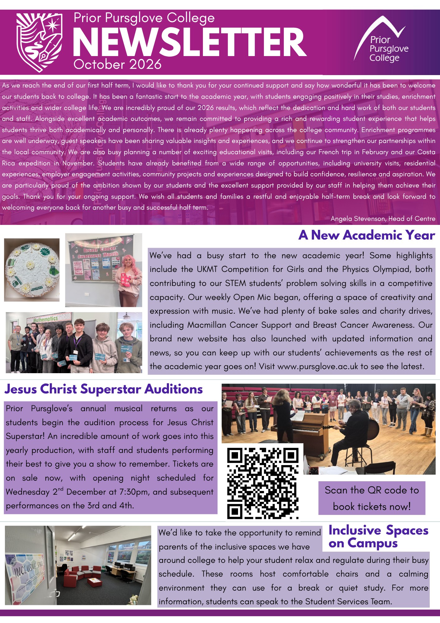 Front page of the October 2026 parent newsletter